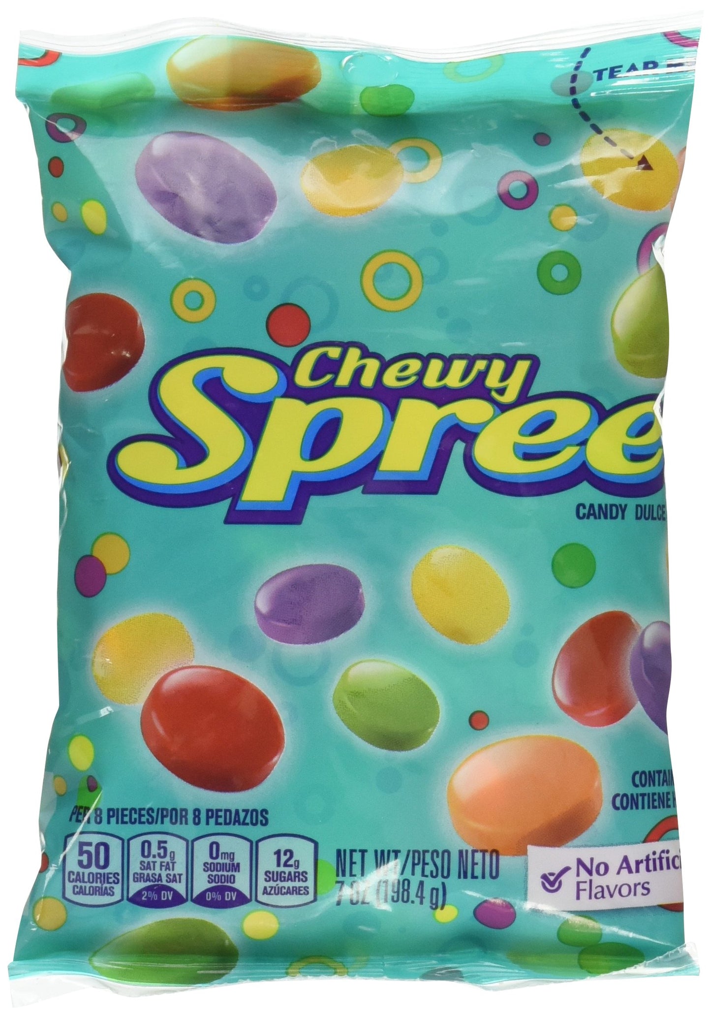 Wonka Chewy Spree Fruit Flavored Candy, No Artificial Flavors, 7 Oz Reclosable Pouch (Pack Of 3)