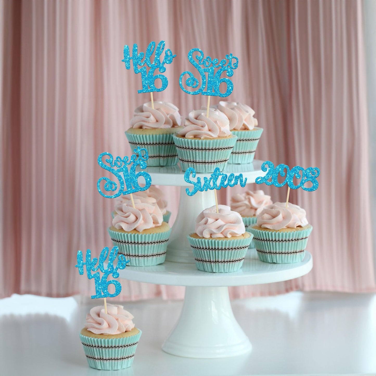 Gyufise 24Pcs Happy 16Th Birthday Cupcake Toppers Glitter Hello 16 Sweet 16 Cupcake Picks Sixteen Years Old Birthday Cake Decora