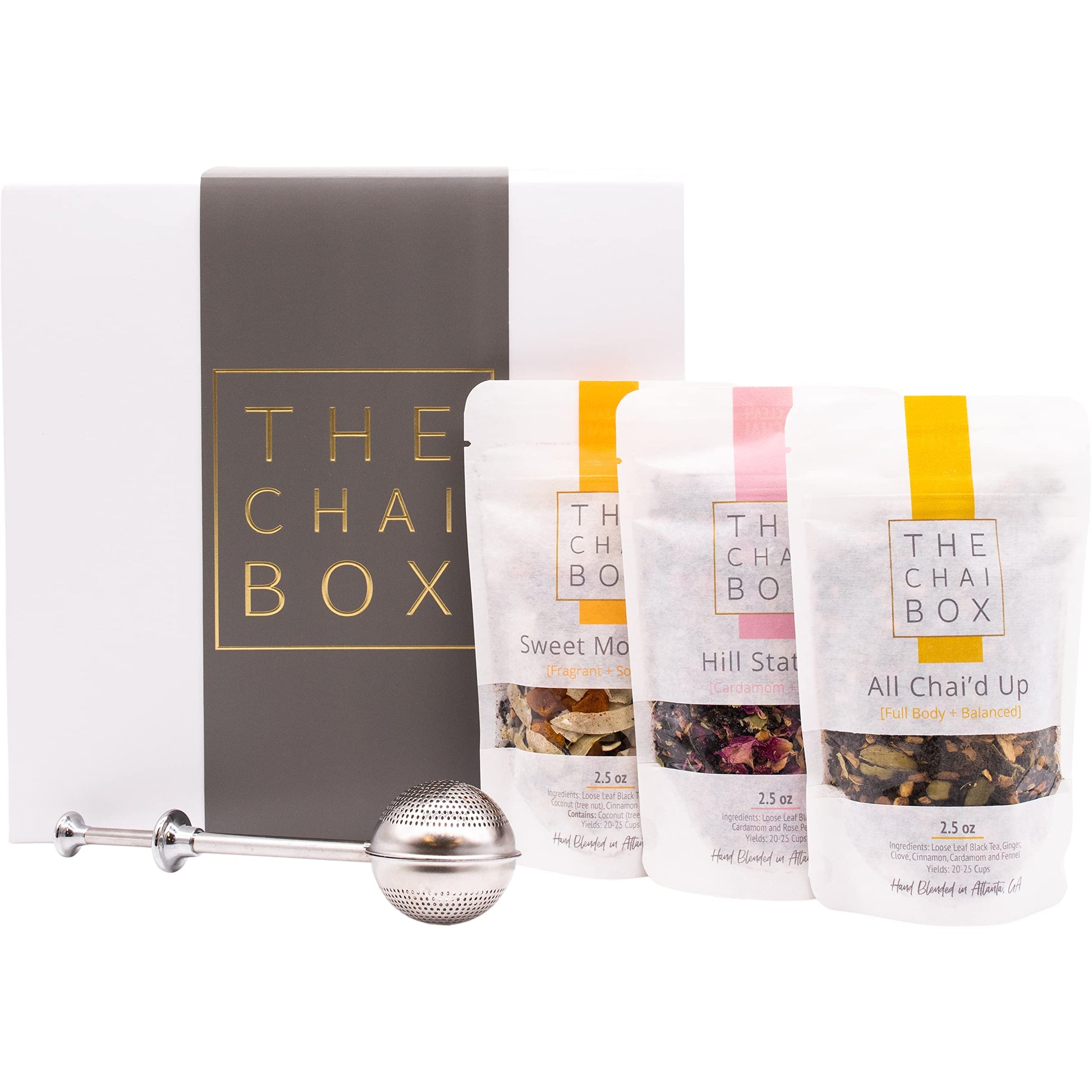 The Chai Box Top Selling Loose Leaf Tea Gift Set - Featured In OprahS Favorite Things | 3-Flavor Caffeinated Chai Tea Gift Box With Stainless Steel Steeper (3 Pack) | Small Batch Loose Leaf Tea With Whole  Top-Grade Spices
