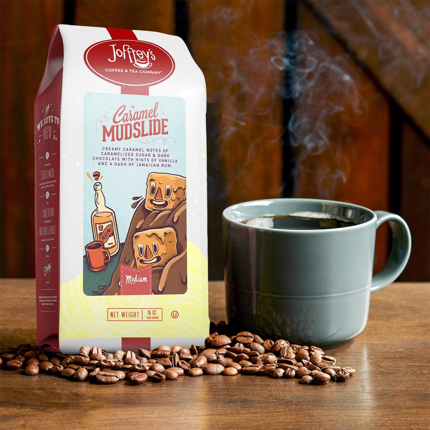 Joffreys Coffee Caramel Mudslide Artisan Medium Roast Coffee Beans 16 oz Ground Gluten-Free No Sugar