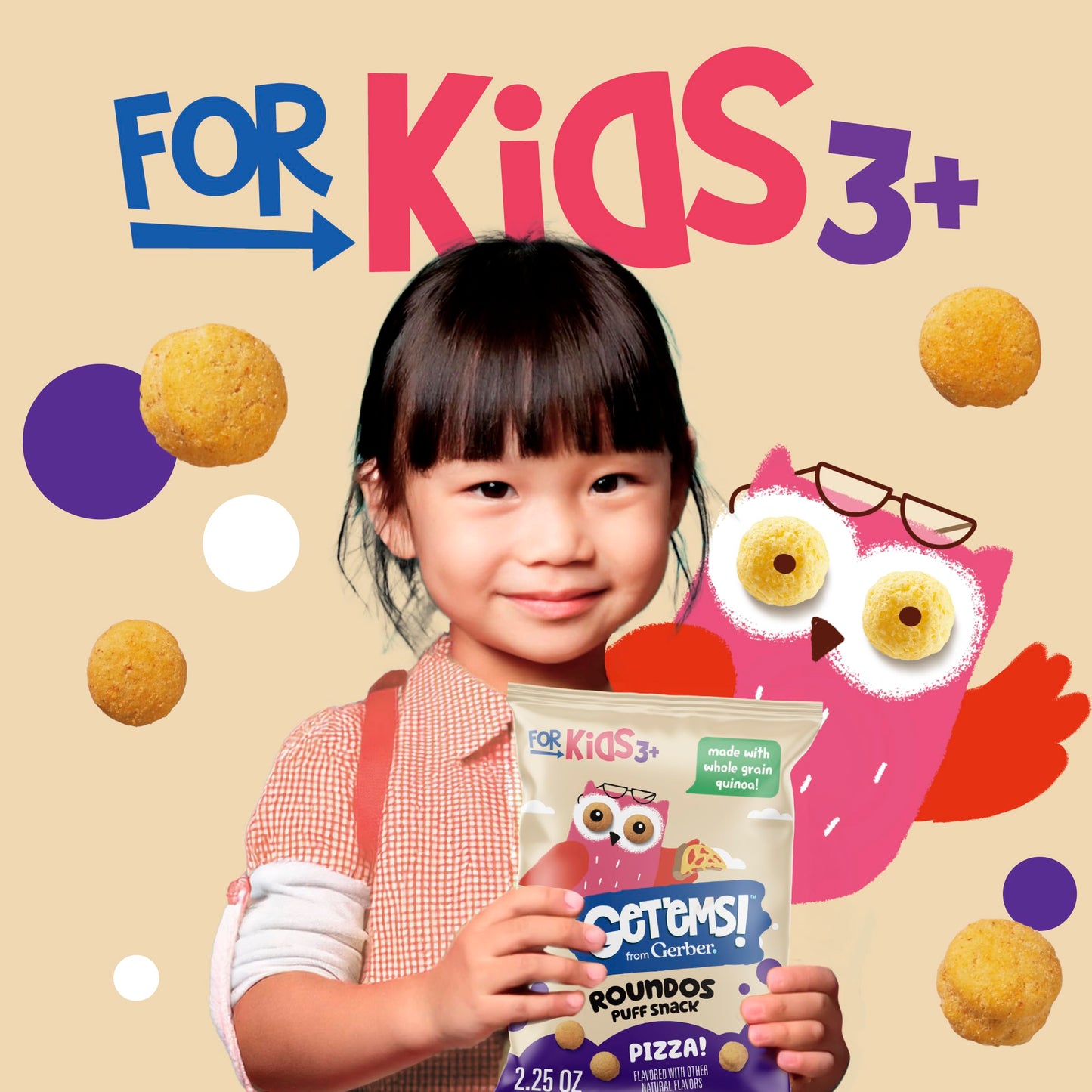 Get'Ems! From Gerber, Snacks For Kids, Pizza Roundos Puffs, Made With Whole Grain Quinoa, Calcium To Support Strong Bones - 5 Pa