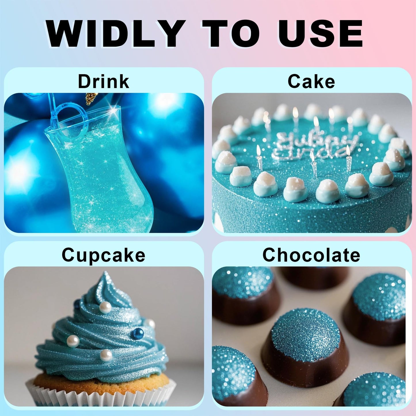 (10G) Teal Blue Edible Glitter For Cocktails, Drinks, Cakes - Peacock Blue Edible Drink Glitter Bulk - 100% Food Safe Cake Luste