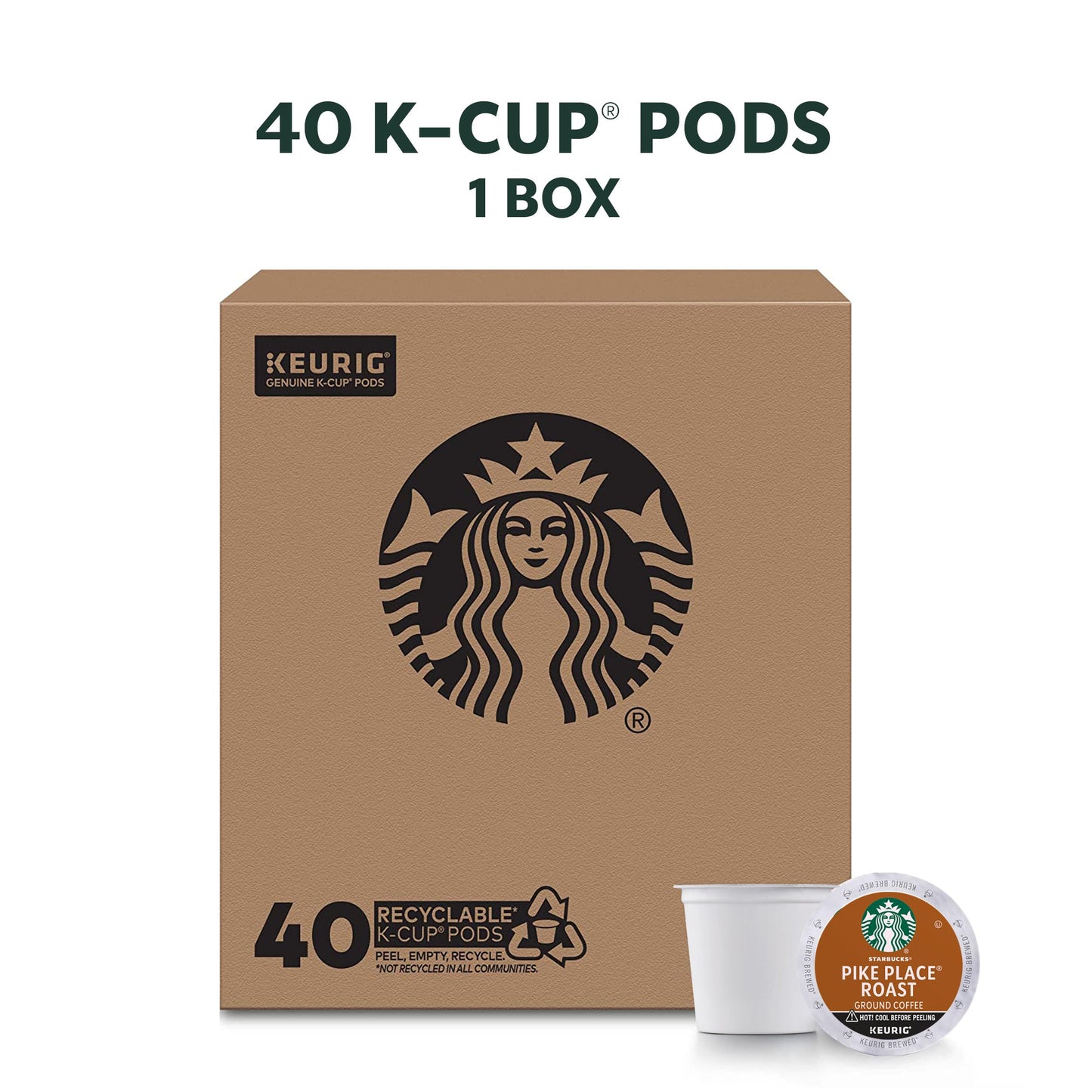 Starbucks Medium Roast K-Cup Coffee Pods, Pike Place, 40 Count, Compatible with Keurig malt-inspired