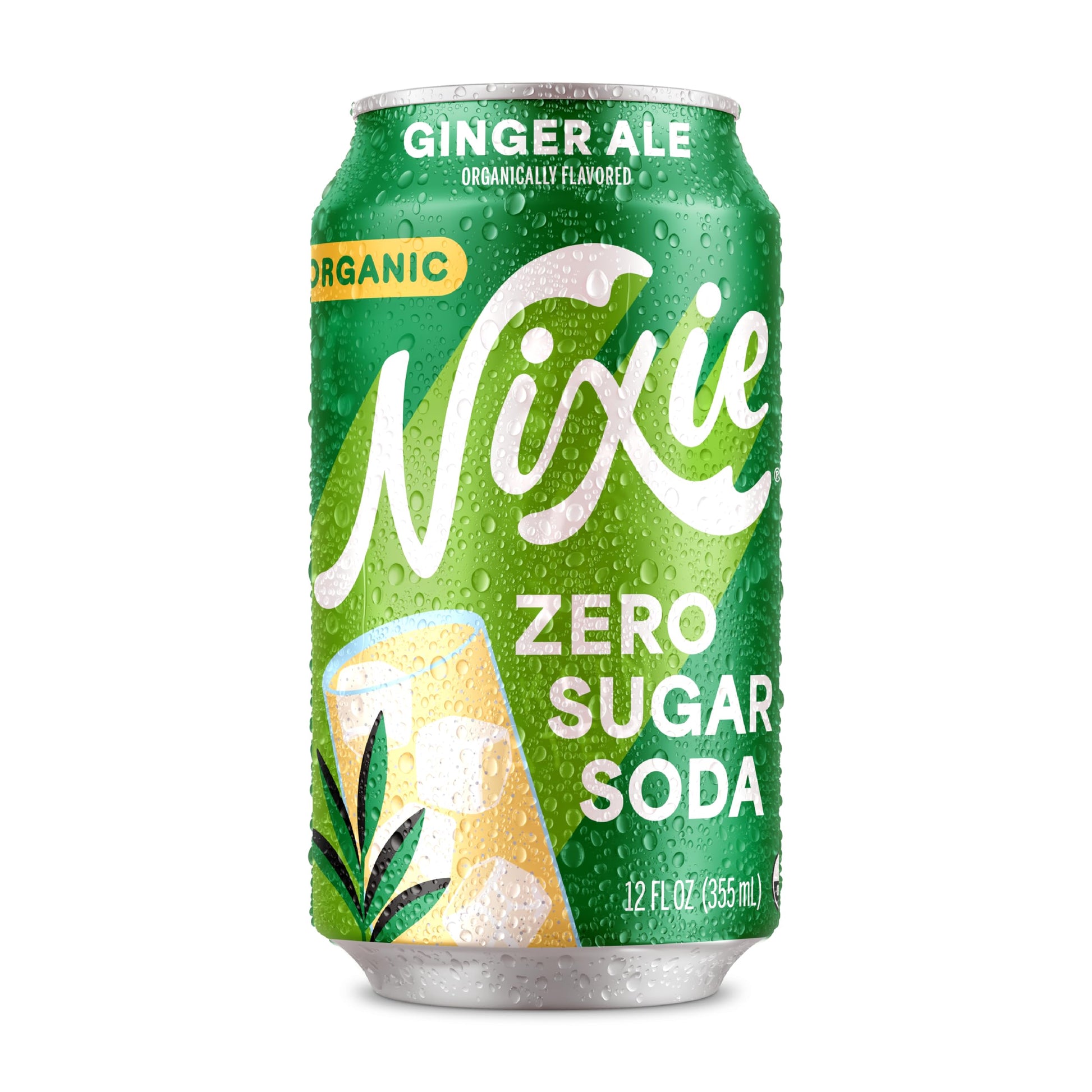 Nixie Organic Zero Sugar Soda, Ginger Ale, Non-GMO, Caffeine Free, 12oz Cans, 12 Pack