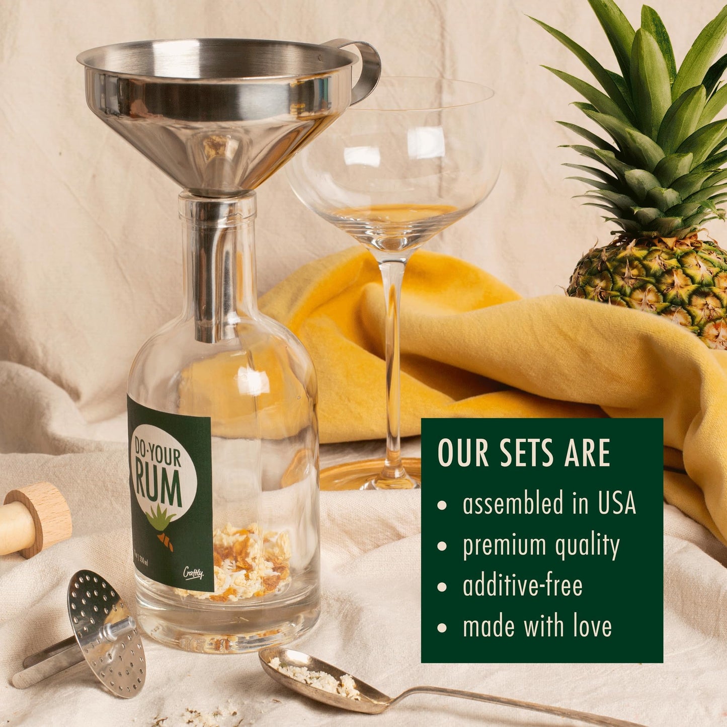 Craftly spirit-inspired flavor Infusion Kit - Glass Bottle with Natural Botanicals - Stainless Steel Spices for Homemade Cocktails