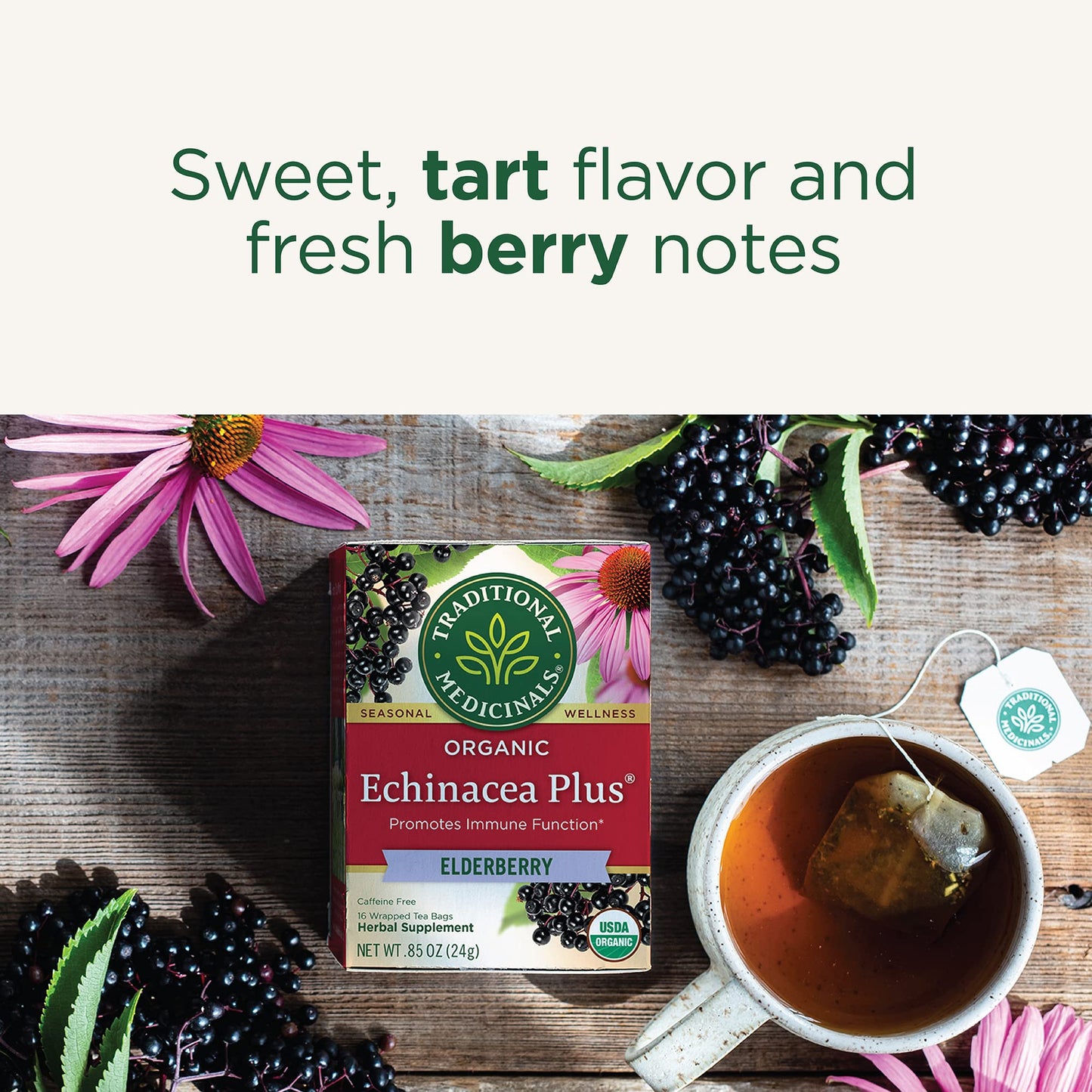 Traditional Medicinals Organic Echinacea Plus Elderberry Seasonal Tea, 16 Tea Bags   (Pack Of 6)