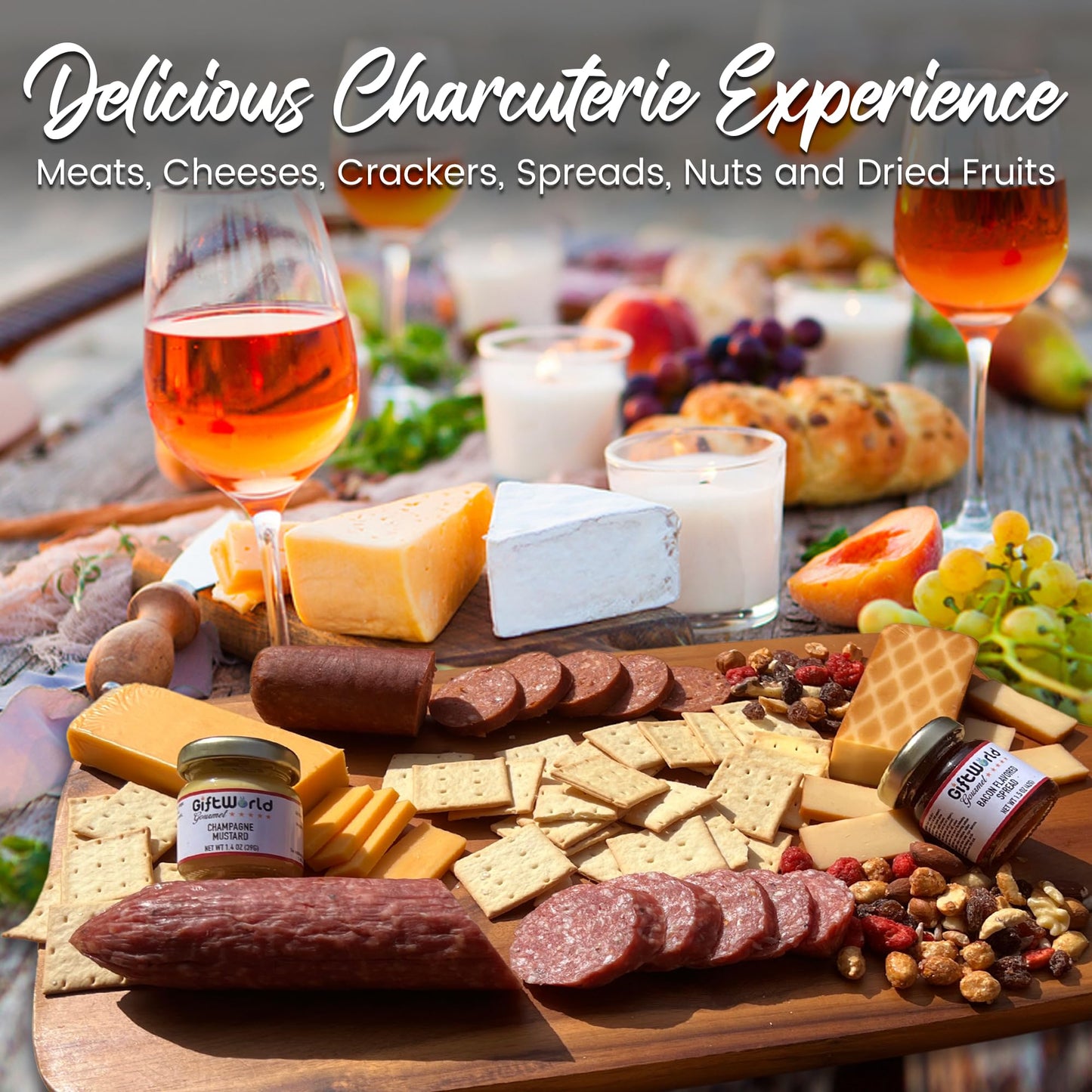 GiftWorld Beef Summer Sausage and Cheese Gift Basket, 8-item Meat and Cheese Sampler for Men, Perfect for Tailgating and Holidays