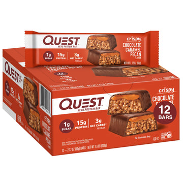 Quest Nutrition Crispy Chocolate Caramel Pecan Hero Protein Bar, 15G Protein, 1G Sugar, 3G Net Carb, Gluten Free Protein Snack, 