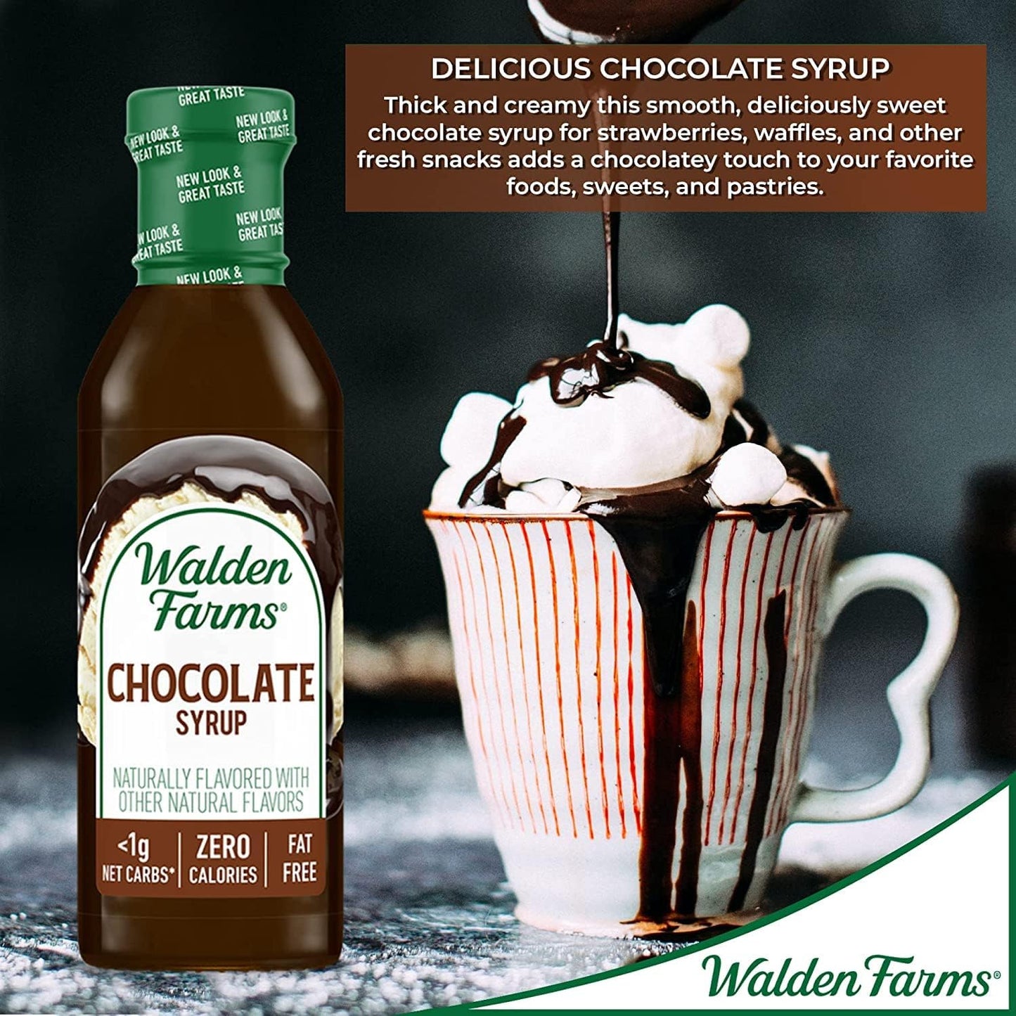 Walden Farms Chocolate Syrup, 12 oz., 0g Net Carbs Keto Friendly, Non-Dairy, No Gluten, Sugar Free, Sweet and Delicious Flavor f