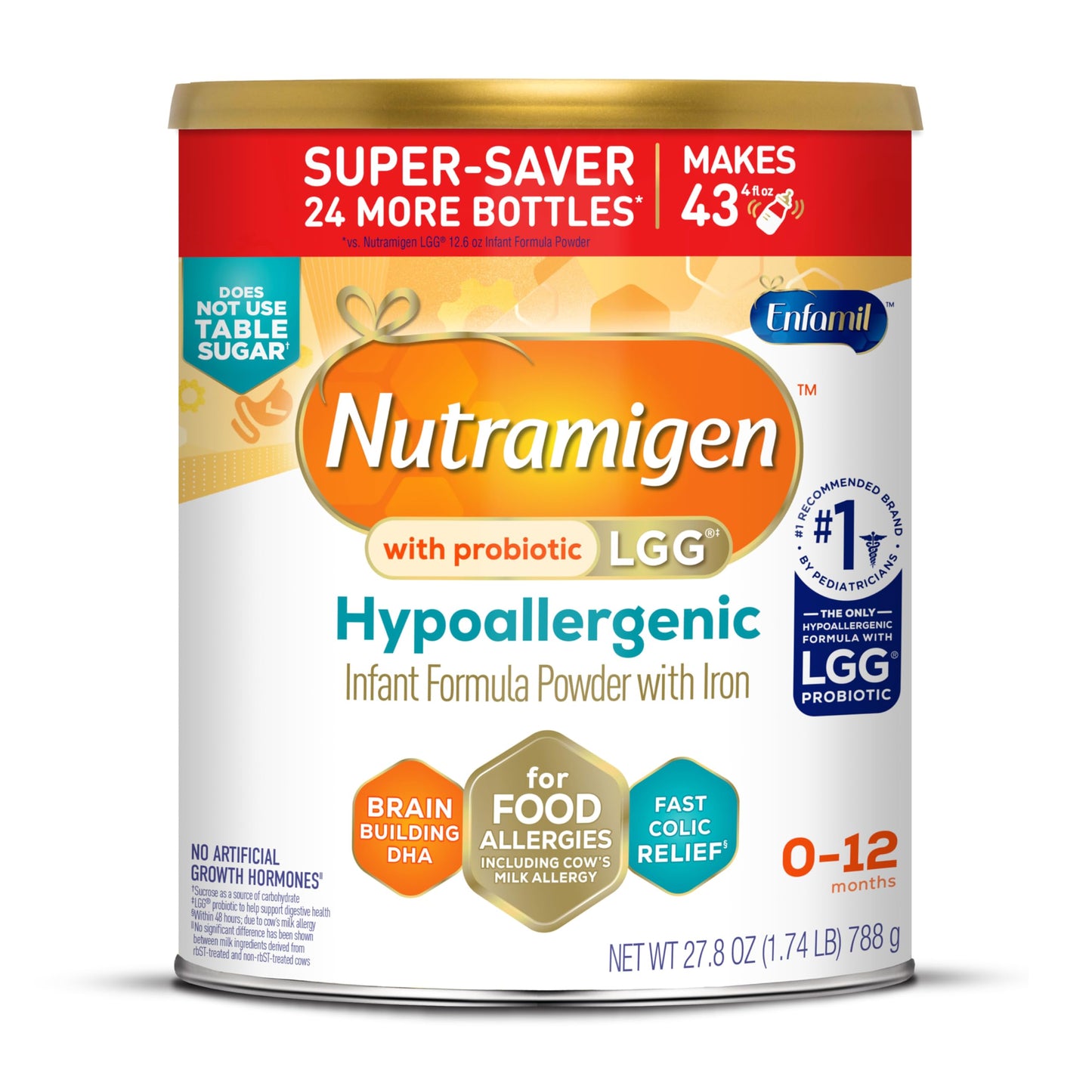 Enfamil Nutramigen Hypoallergenic Baby Formula with Iron, Lactose Free, Colic Relief from Cows Milk Allergy Starts in 24 Hours, Brain Building DHA, Probiotic LGG for Immune Support, 27.8 Oz Can