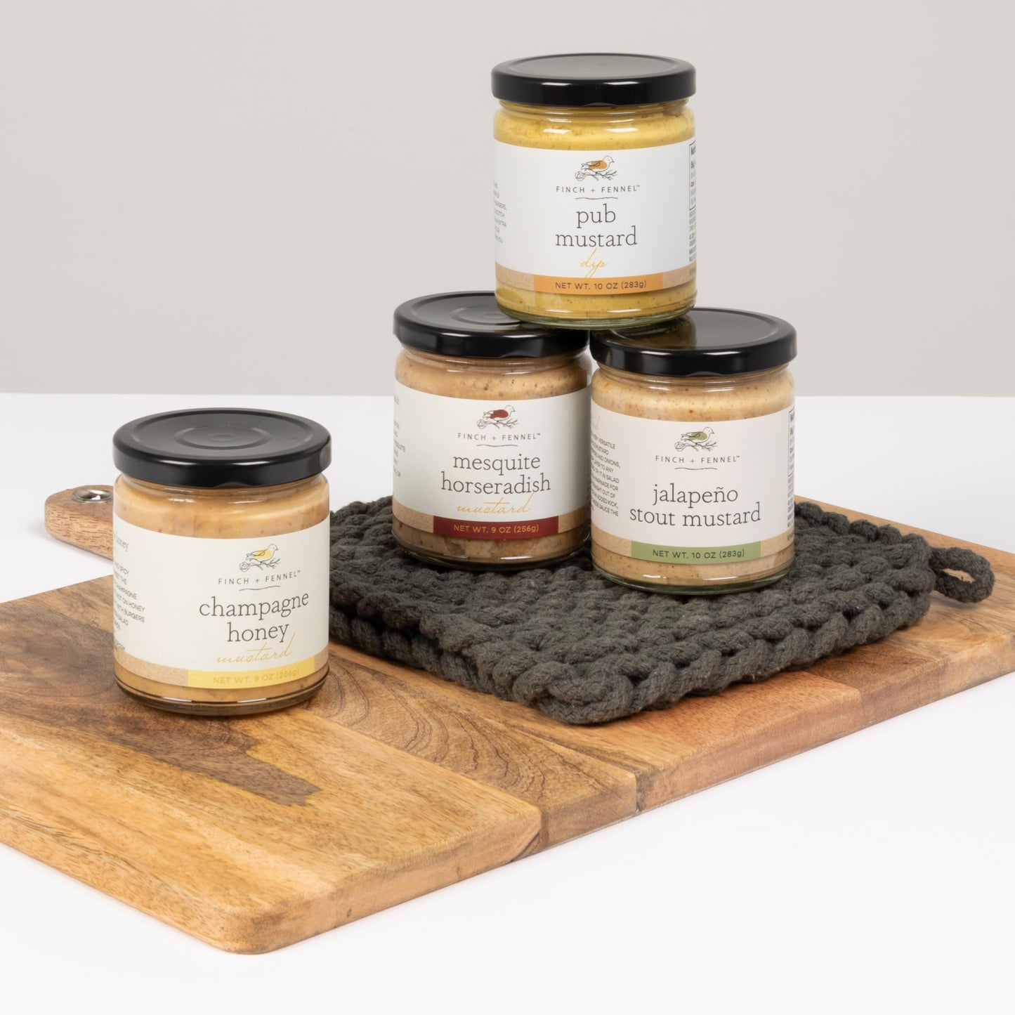 Finch + Fennel Mustard Sampler Pack Gift Box - 4 Pieces - Brown