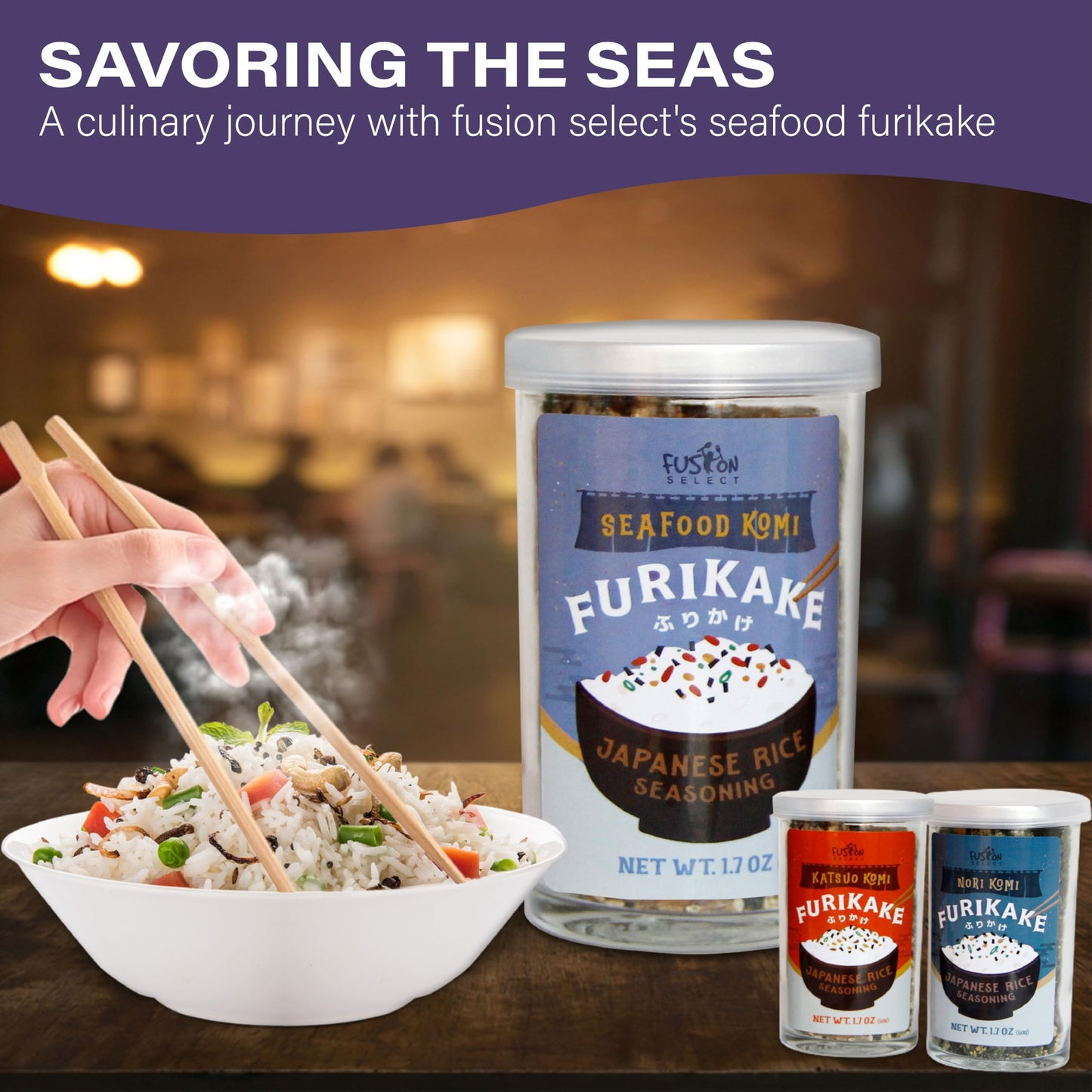 Fusion Select Furikake Rice Seasoning - Komi Furikake Seasoning Mix with Shrimp  Bonito Flakes - Japanese Spices Topper for Noodles  Onigiri  Salad  Popcorn  Tofu  Stir Fried Vegetables - 50g