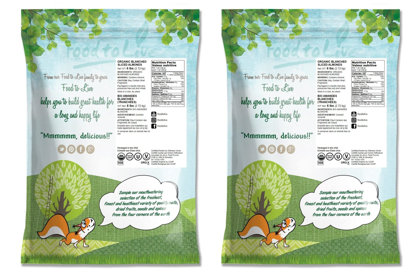 Food to Live Organic Blanched Sliced Almonds, Non-GMO, Unsalted, Vegan, 12 Pound Bulk