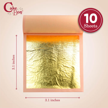 Edible Gold Leaf 24K By Cakebon - Cake Decorations, Loose Gold Leaf Sheets - 3.1 Inches, 10 Gold Foil Sheets