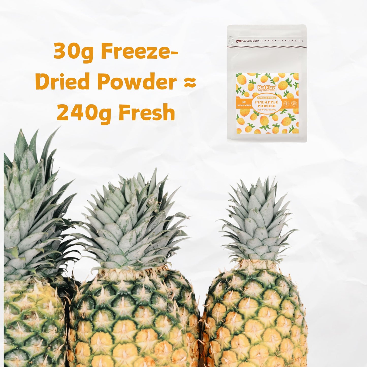 NAT FLAV Freeze Dried Pineapple Powder - 10.5oz/300g | 100% Natural, No Added Sugar, No Preservatives | Pure Tropical Flavor for