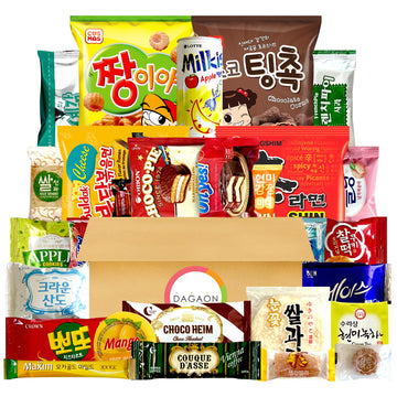 Dagaon Delightful Korean Snack Box 28 Count - Tasty Korean Snacks and Foods Including Chips, Biscuits, Cookies, Pies, Candies, D
