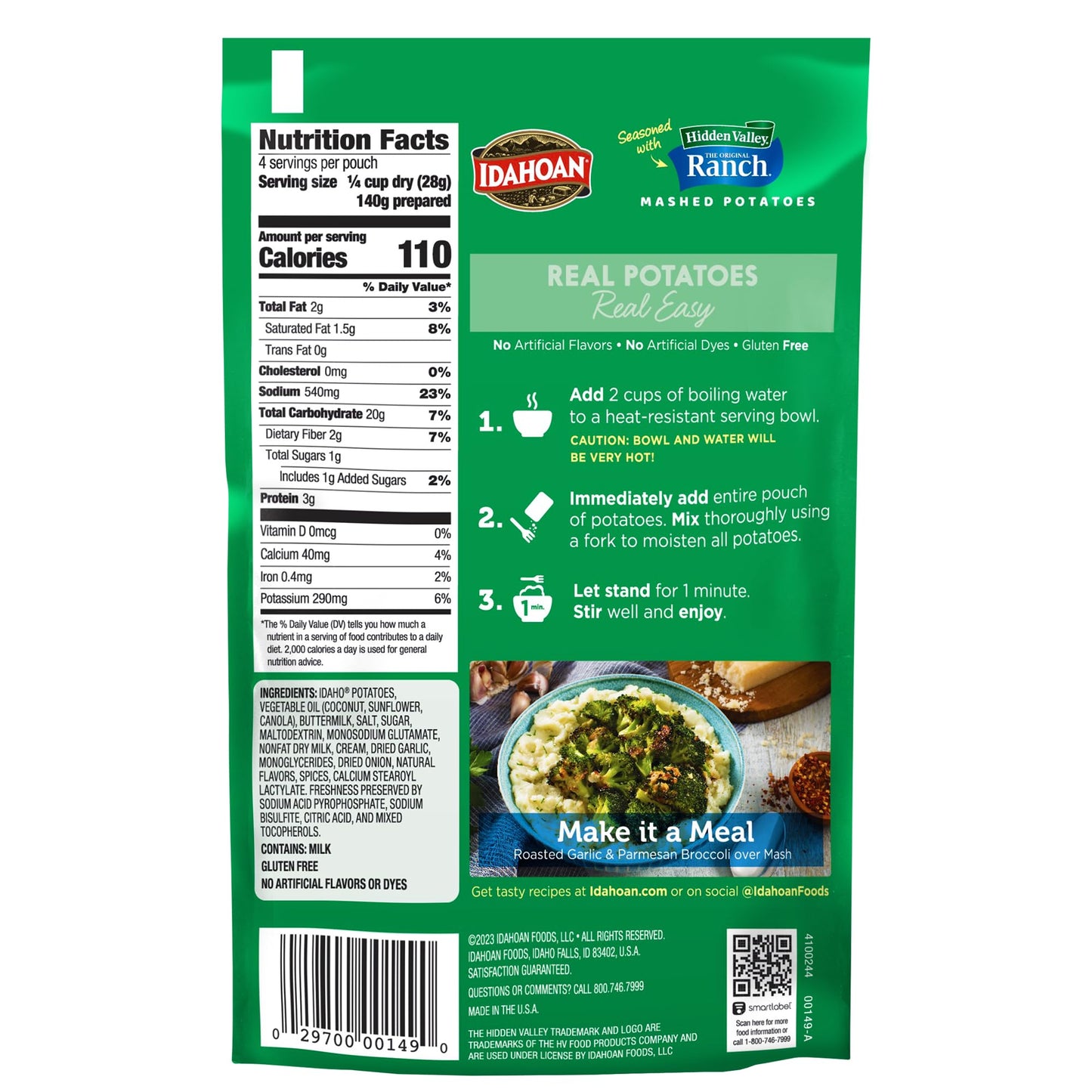Idahoan Mashed Potatoes Seasoned With Hidden Valley Original Ranch, 4 Oz (Pack Of 12)