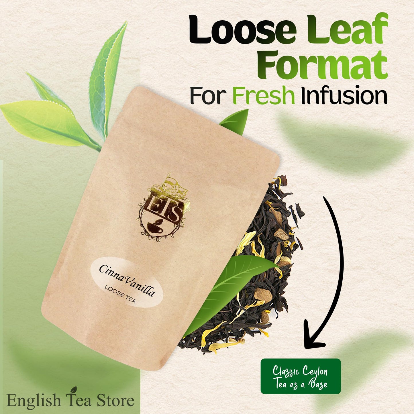 English Tea Store Loose Leaf Black Tea, Cinna-Vanilla Flavor, 4 Ounce