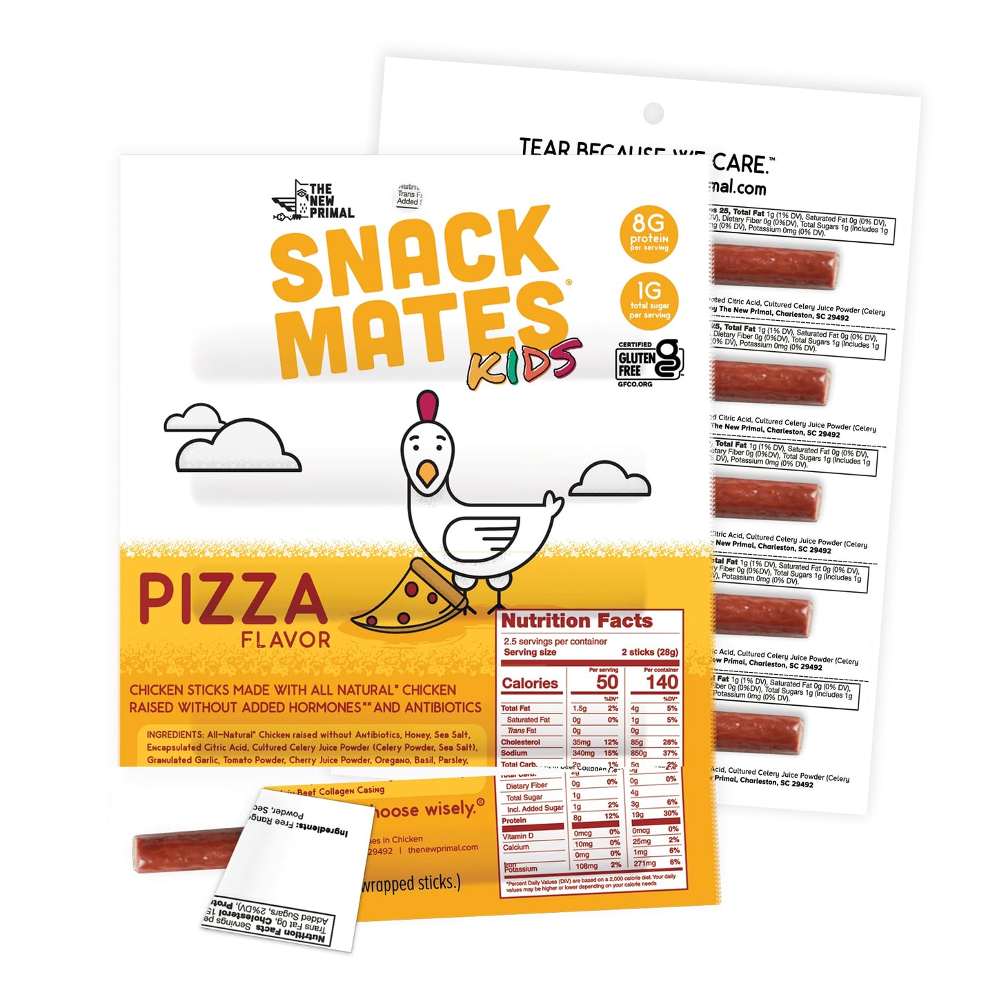 The New Primal Snack Mates Pizza Chicken Sticks, Gluten Free Healthy Snacks For Kids, Low Sugar High Protein Back To School Snac