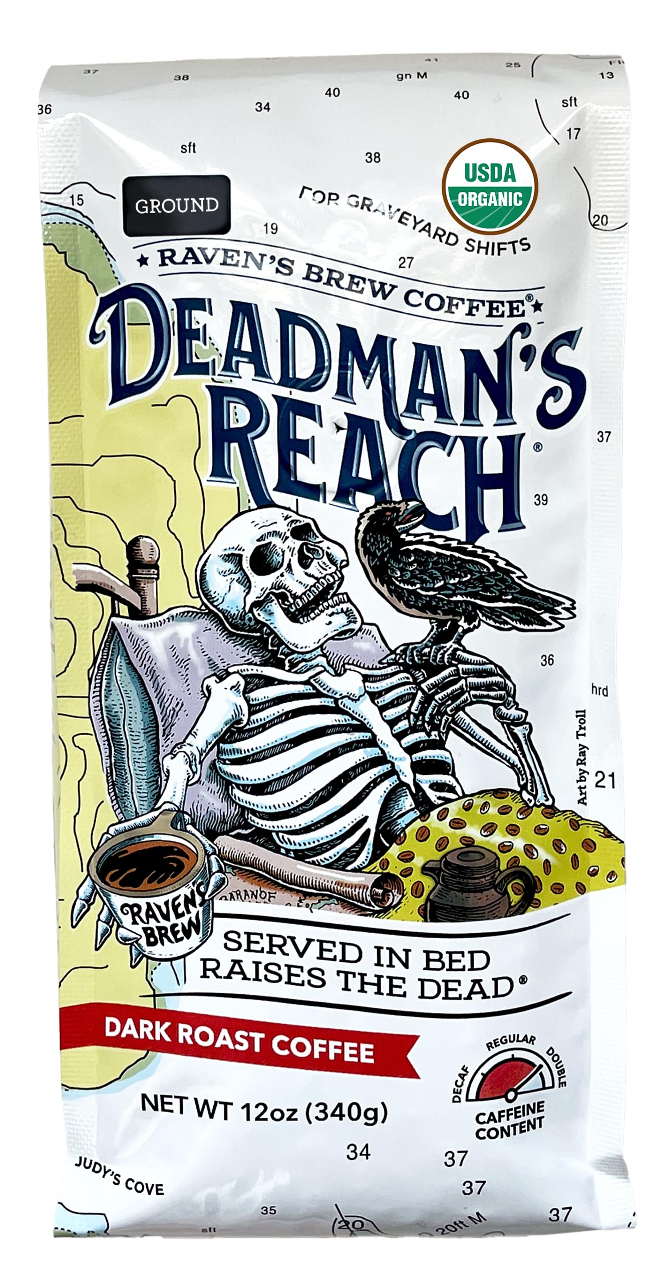 Raven   S Brew Coffee Bold Organic Coffee Dark Roast Ground - Deadman'S Reach 12Oz