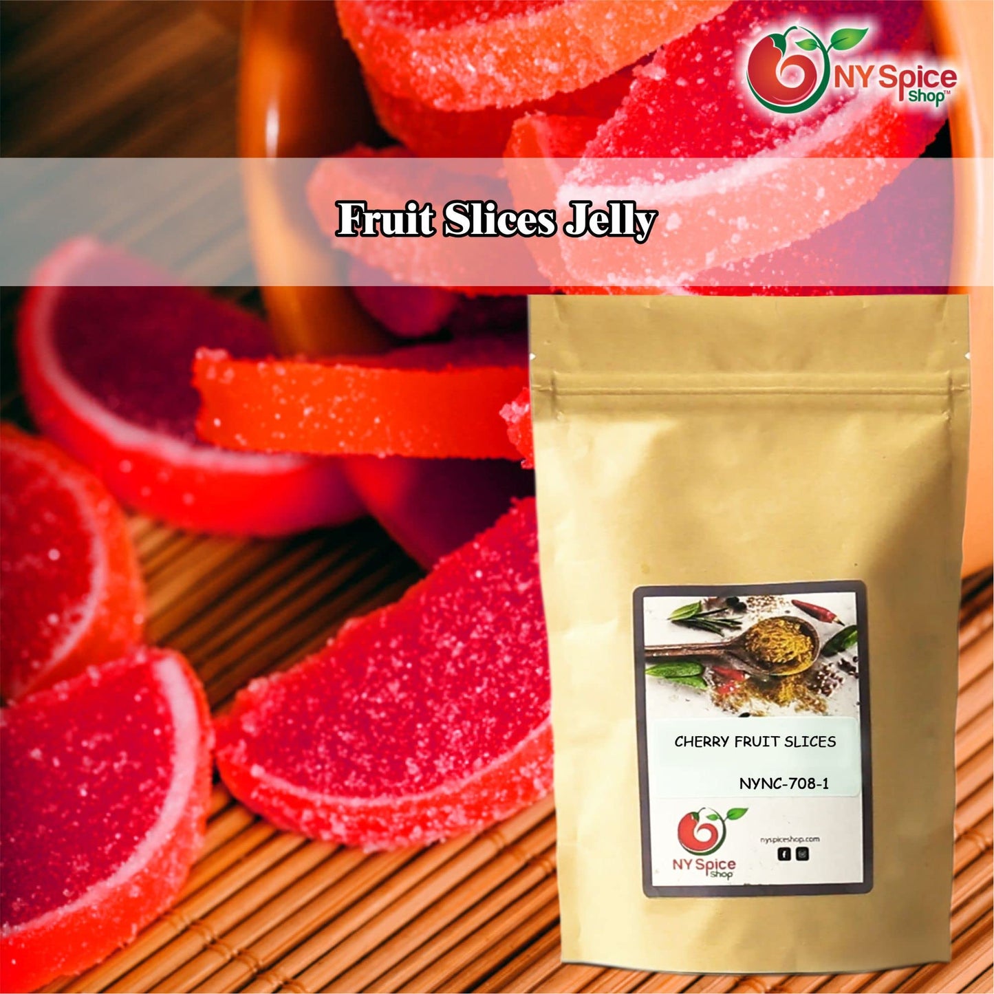 Ny Spice Shop Fruit Slices Jelly Candy - 1 Pound Cherry Candied Fruit - Fruit Candy Slices - Bulk Gummy Candy Slices - Old Fashi