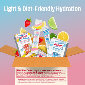 SINGLES TO GO! Sonic Variety Pack - 6 Boxes (Cherry Limeade, Strawberry Lemonade, Ocean Water) - 0.5 Ounce Each
