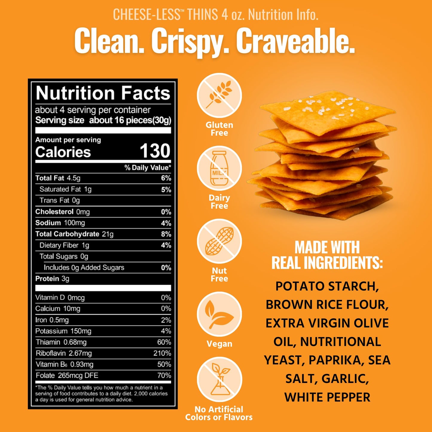 Every Body Eat Snack Thins, Allergen Friendly, Vegan, Gluten Free and Dairy Free (2 Count, Cheese-Less)