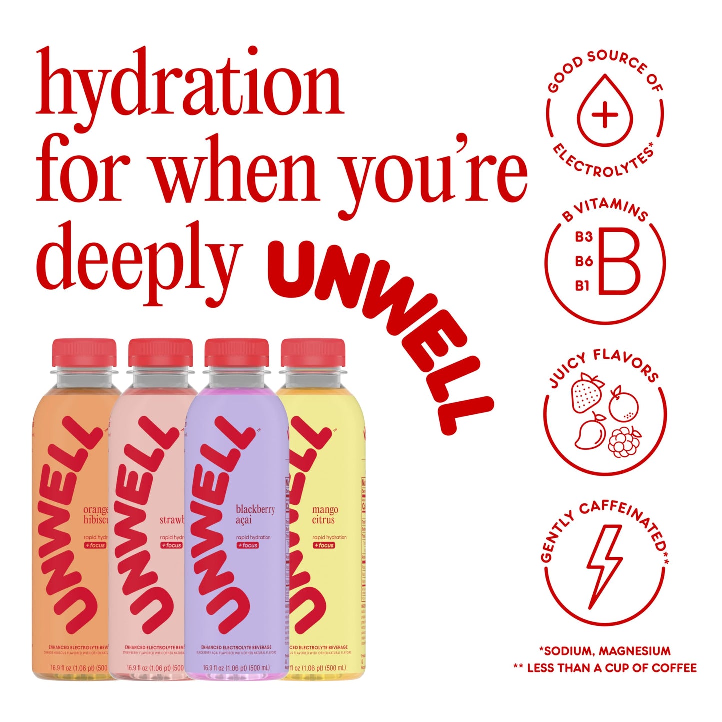 Unwell Hydration Electrolyte Drink For Rapid Hydration + Focus - Blackberry Acai  12 Pack