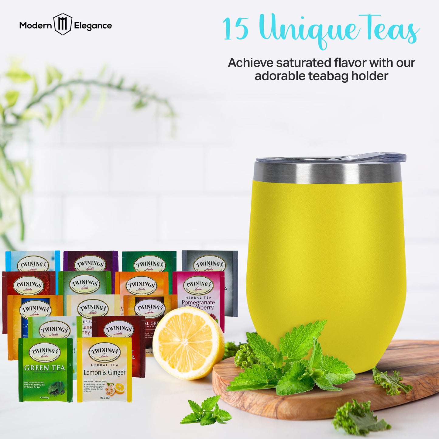Modern Elegance Tea Gift Set for Mothers Day - Assorted Teas, Elegant Mug & Honey - Yellow