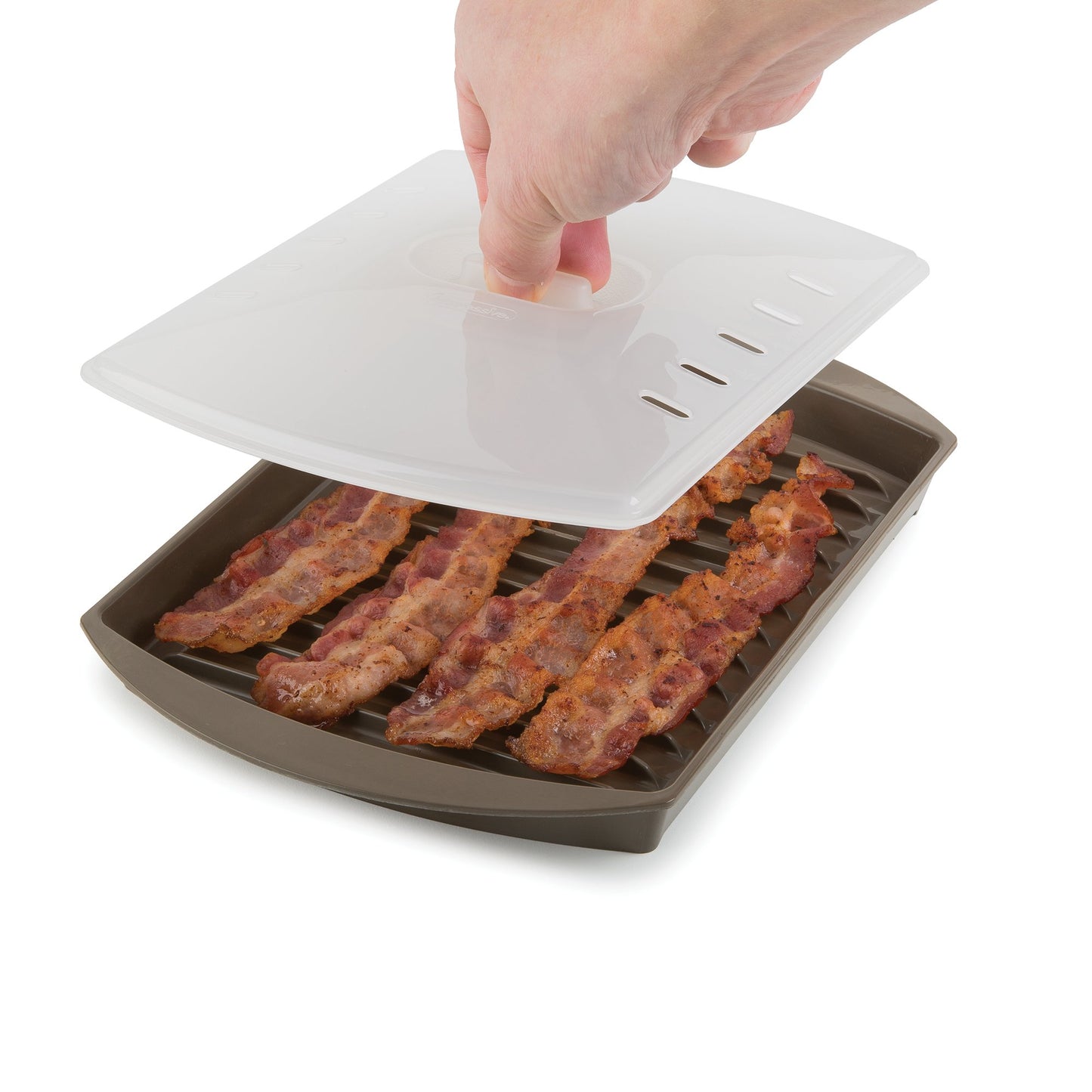Prep Solutions by Progressive Microwave Small Bacon Grill with Vented Cover, 4-6 Strips of Bacon, Cook Frozen Snacks, Measures 1