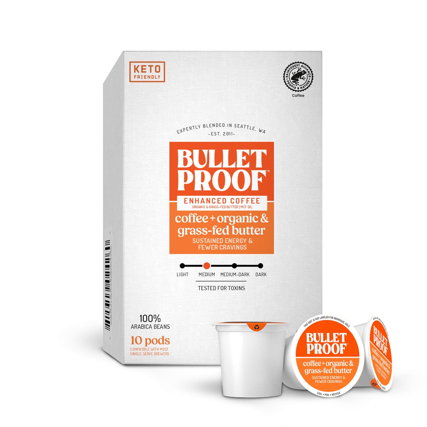 Bulletproof Keto Coffee Pods, 100% Arabica Medium Roast, MCT Oil & Grass-Fed Butter, 10 Count Pack