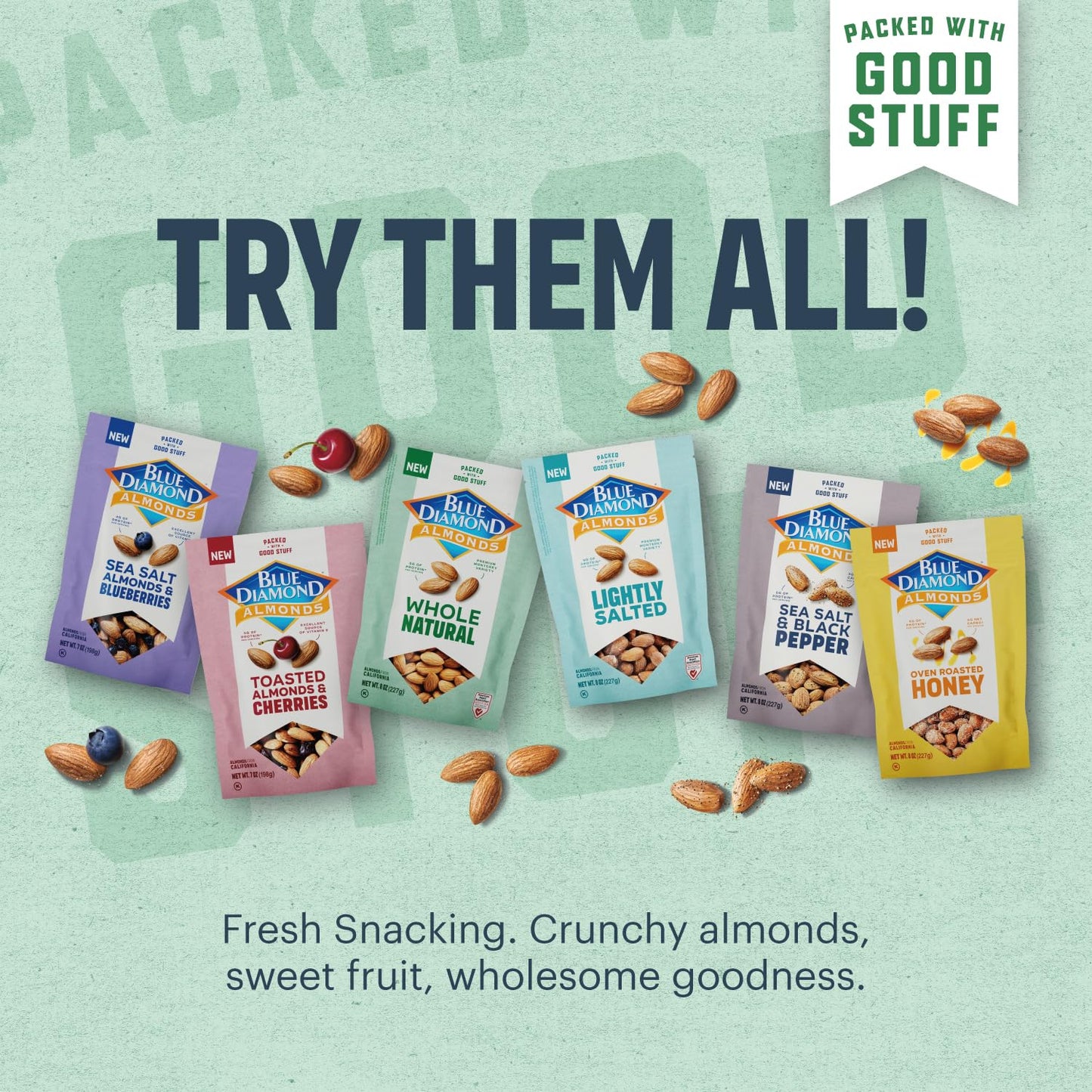 Blue Diamond Almonds, Toasted Almonds and Dried Cherries Make For Sweet, Tart, and Healthy Snacking with 5g of Protein, 7 Ounce