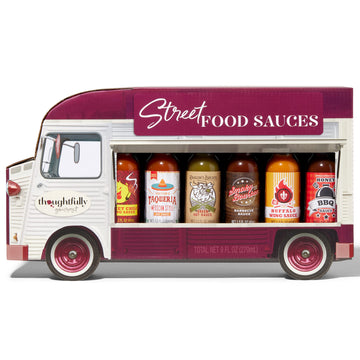 Thoughtfully Gourmet, Street Food Sauces Hot Sauce And Bbq Gift Set, Flavors: Diablo Wings Sauce, Louisiana And More, Vegan And Vegetarian, Set Of 6