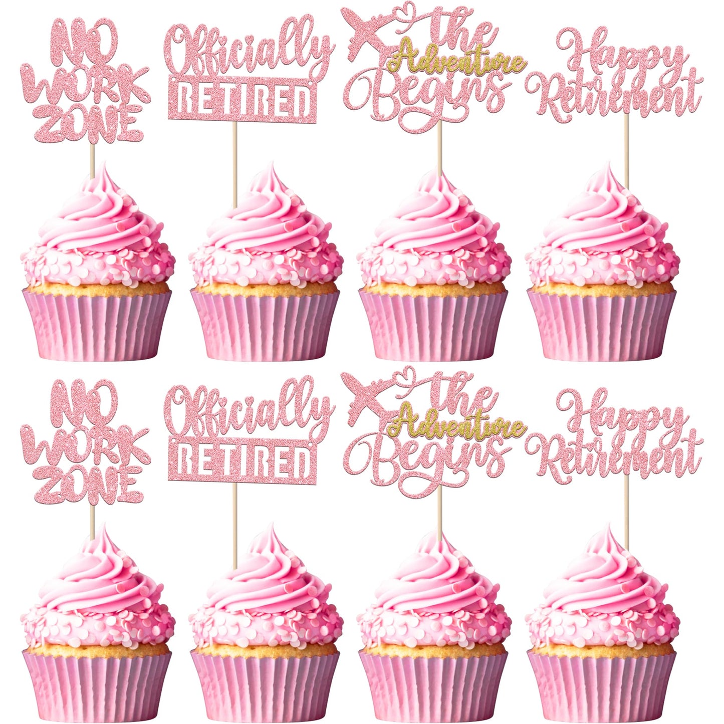 Rsstarxi Cupcake Toppers, Happy Retirement Theme, Pink Paper Picks, 24 Pack