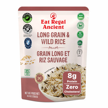 Eat Regal Long Grain & Wild Rice  Nutty & Hearty Blend  Always Fluffy  No Clump & No Kneading  Ready In 1.5 Minutes  8G Protein  Vegan Gluten-Free Non-Gmo  8.8 Oz Pack Of 6