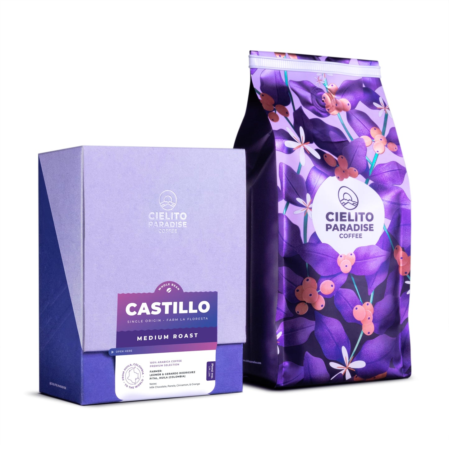 Castillo, Medium Roast Cielito Paradise Coffee Whole Bean Huila Colombia Single Origin, Silky And Creamy With Notes Of Milk Choc