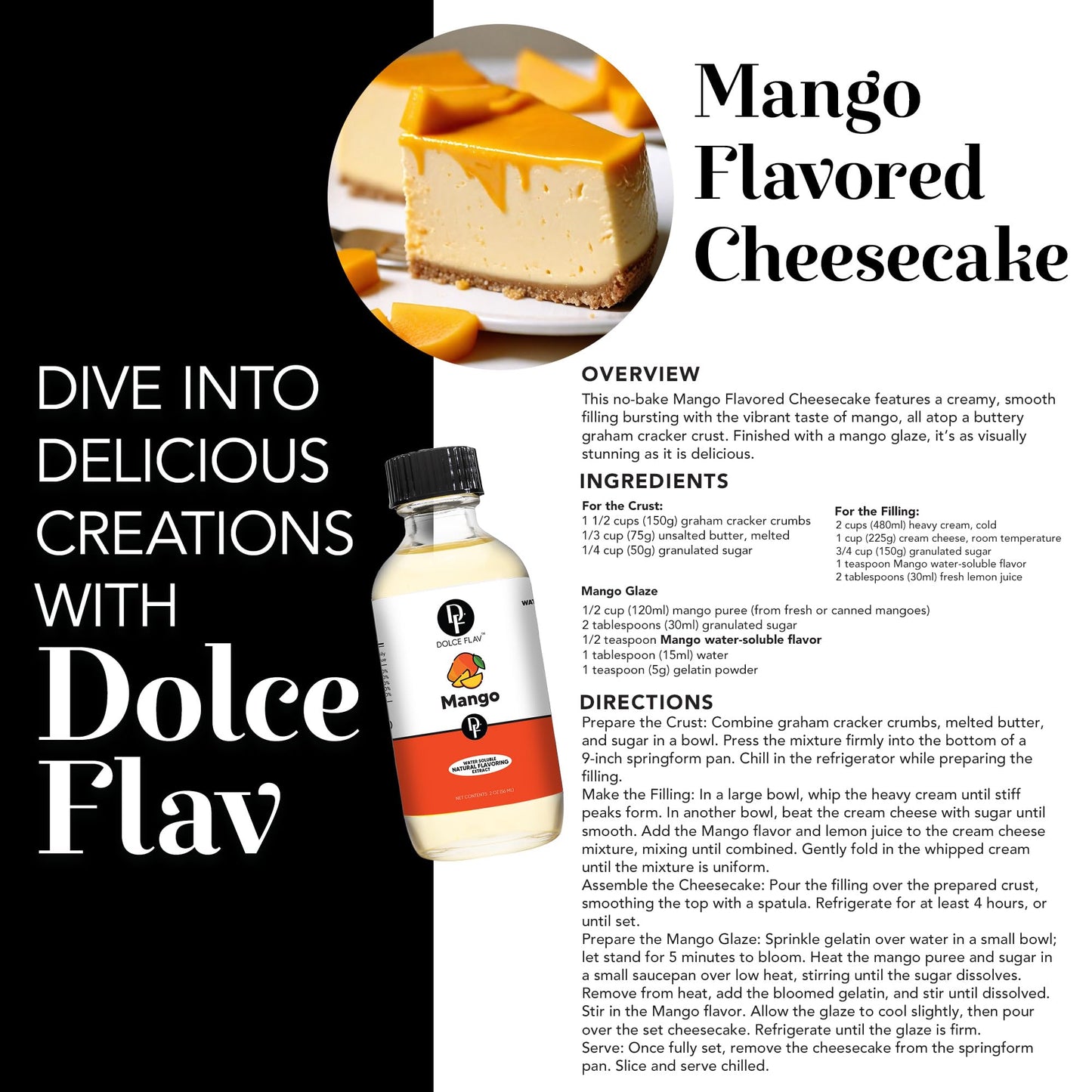 Dolce Flav Mango Extract - Water-Soluble Flavoring for Baked Goods, Beverages & Desserts - 2 Oz.