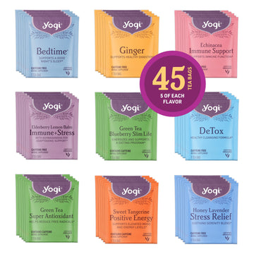 Favorites Yogi Tea Organic Sampler Gift Box - Assorted Delicious Wellness Teas - 9 Herbal, Green & Black Teas - Tea Gift Set & V