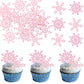 Gyufise Edible Snowflakes Cupcake Toppers - 60Pcs Wafer Paper Sprinkles for Christmas Winter - Pink