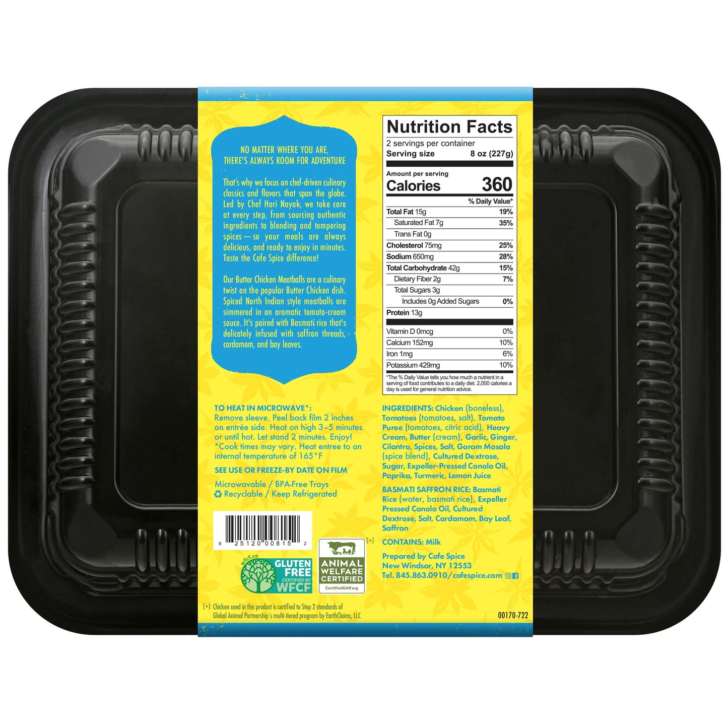 Caf   Spice Butter Chicken Meatballs with Saffron Rice, Indian Meal, 16 oz