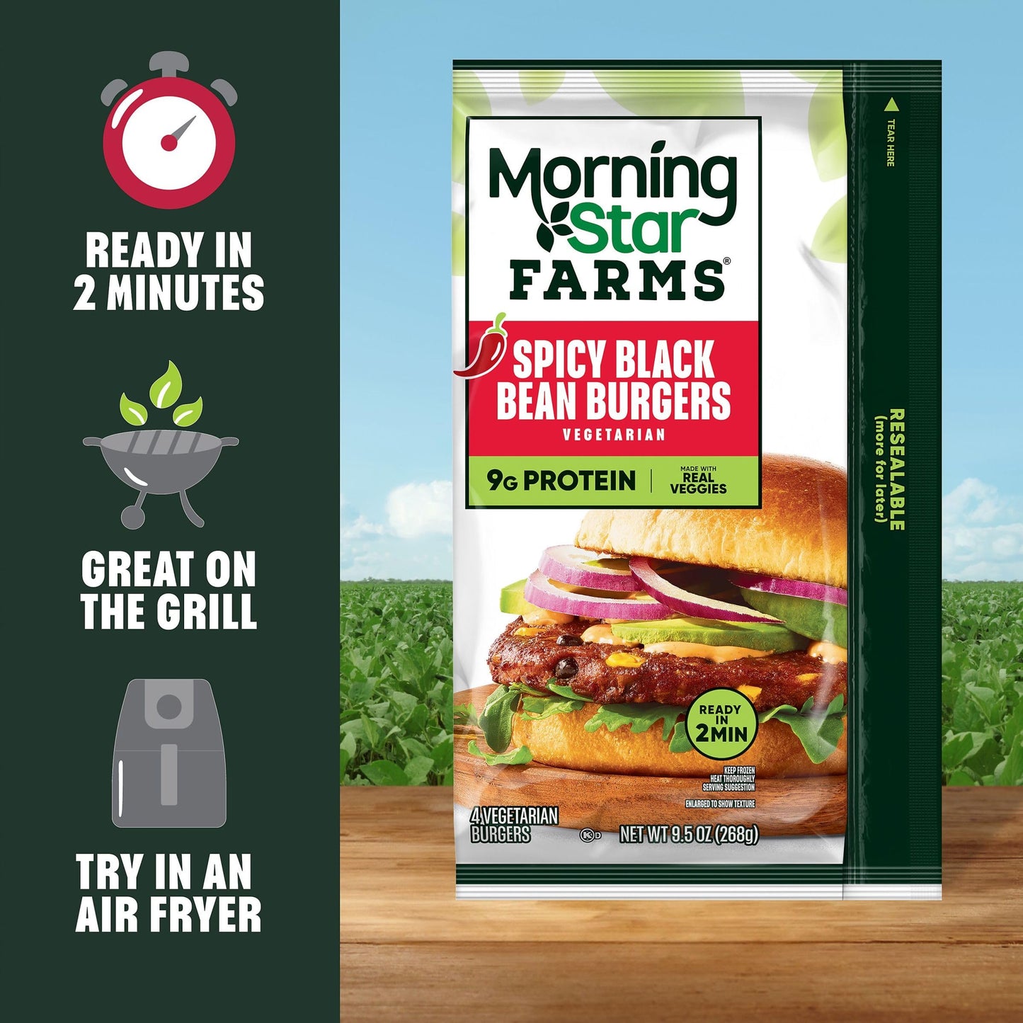 MorningStar Farms Veggie Burgers, Vegetarian Meat, Spicy Black Bean (4 Count)