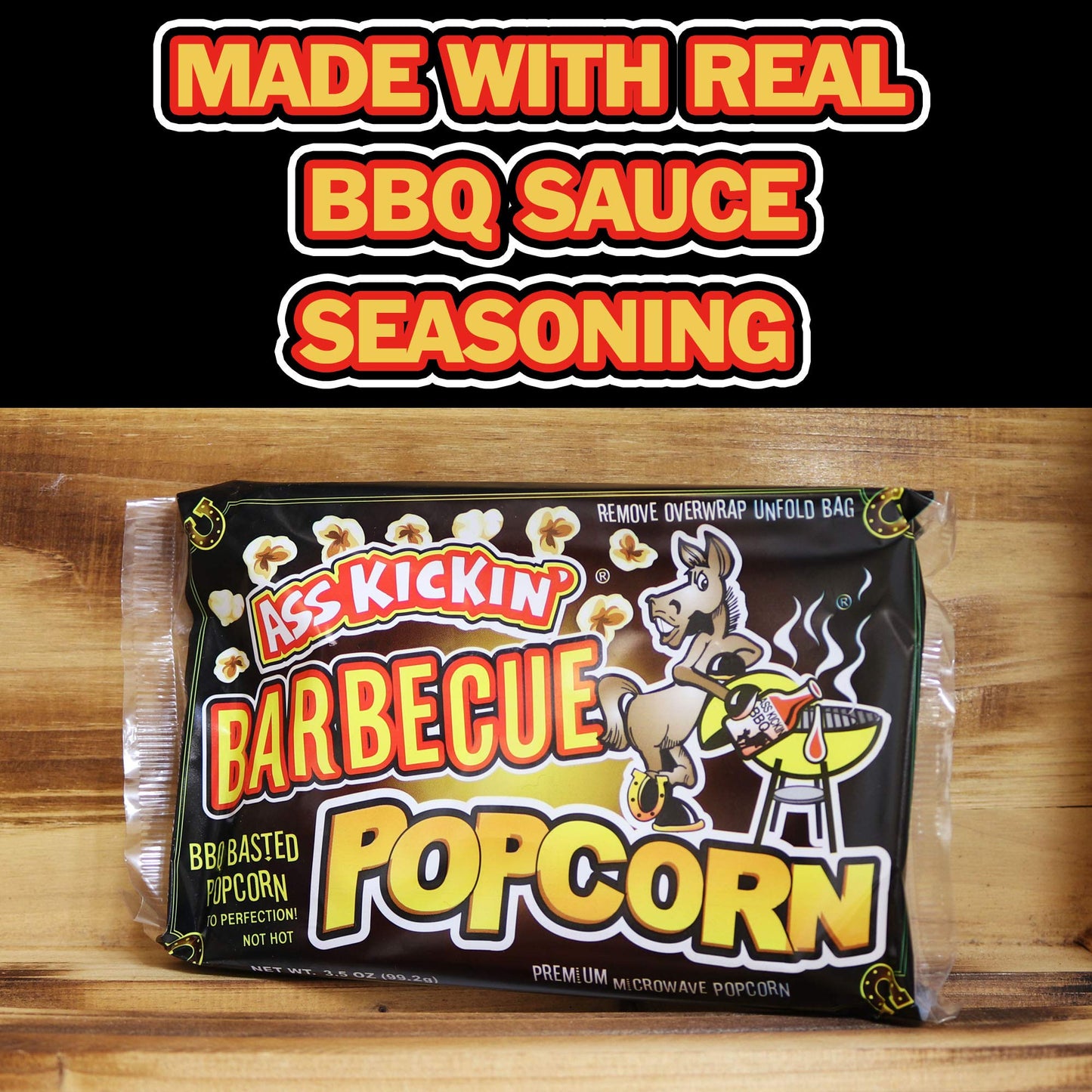 ASS KICKIN BBQ Microwave Popcorn - 3 Pack - 1 Ounce Each - Gourmet Snack for Movie Night
