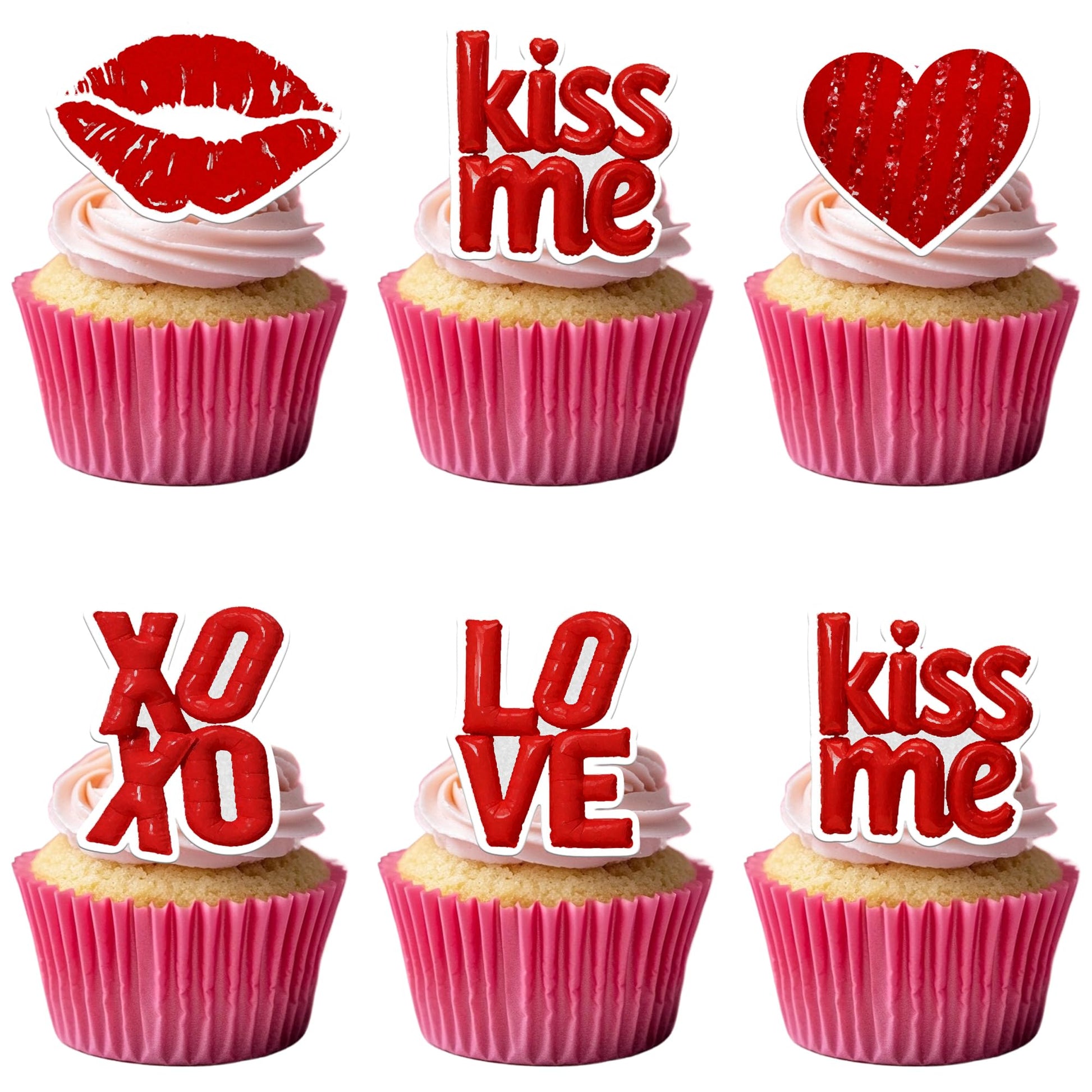 Lcingtify 50 Pcs Edible ValentineS Day Cupcake Toppers With Lips Wafer Paper Red Xoxo Love Kiss Me Be Mine Cupcake Picks Edible ValentineS Day Party Decorations For Love Hearts Theme Party Supplies