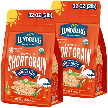 Lundberg Short Grain Brown Rice, Regenerative Organic Certified, 2-Pack - Slightly Nutty, Sticky Rice Responsibly Grown in Calif