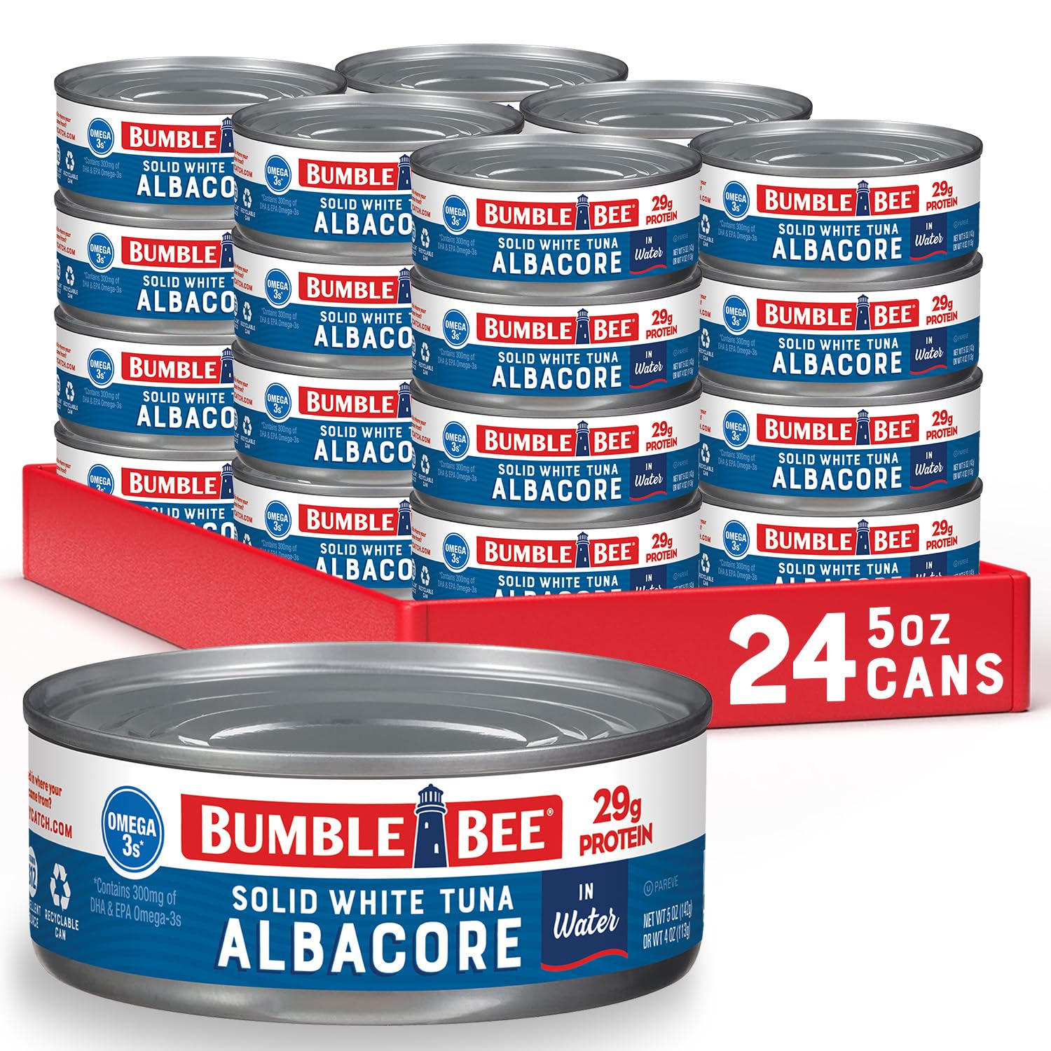 Bumble Bee Solid White Albacore Tuna In Water, 5 Oz Can (Pack Of 24) - Wild Caught Tuna - 29G Protein Per Serving, High In Omega-3S - Non-Gmo Project Verified, Gluten Free, Kosher