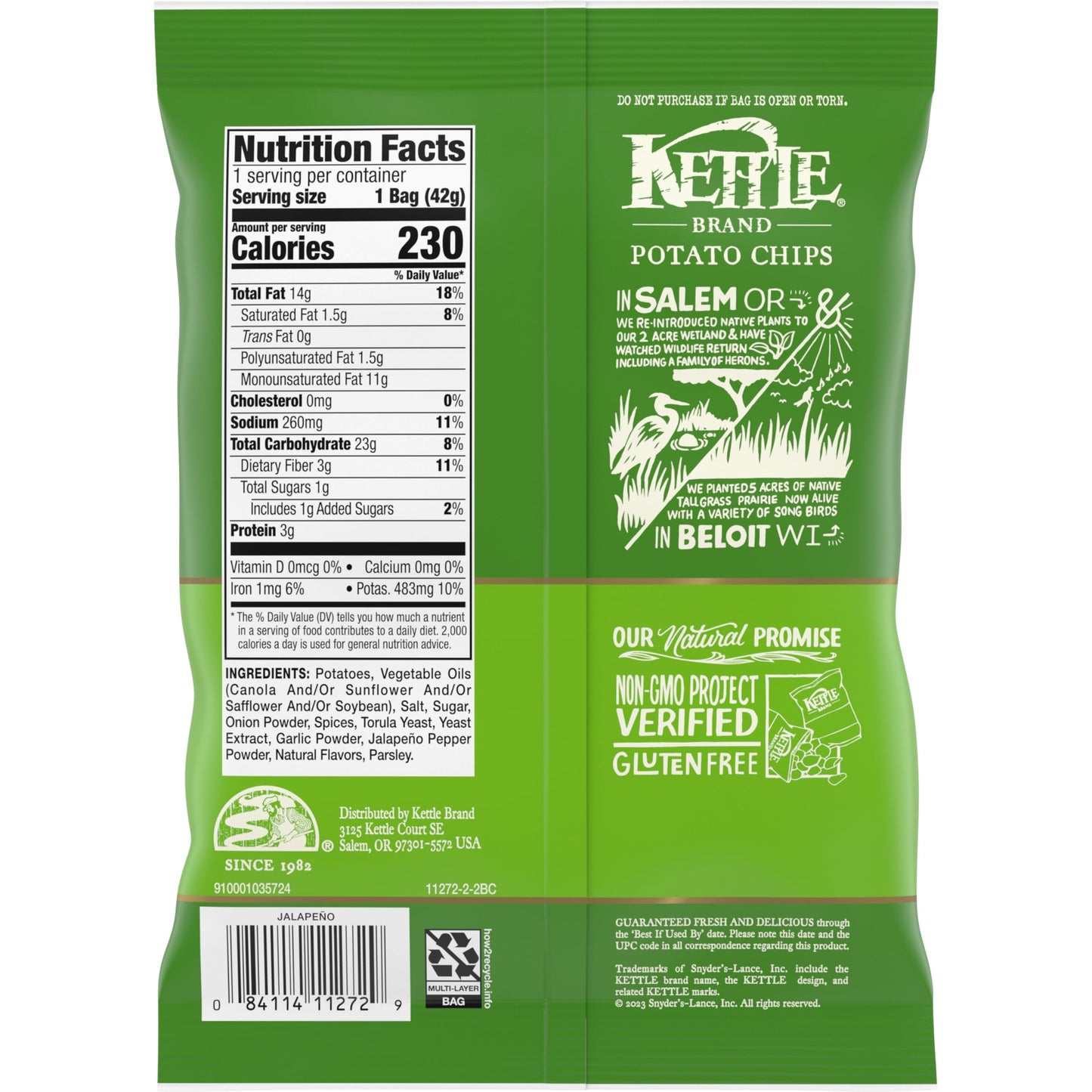 Kettle Brand Potato Chips, Jalapeno Kettle Chips, Snack Bag, 1.5 Oz (Pack Of 24)