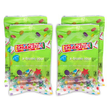 Smarties X-Treme Sour Sugar Candy | Gluten Free Peanut Free Dairy Free | Vegan Friendly Halloween Treat | Made By Smarties Candy In The Usa Individually Wrapped - 5 Oz Bags (Pack Of 4)