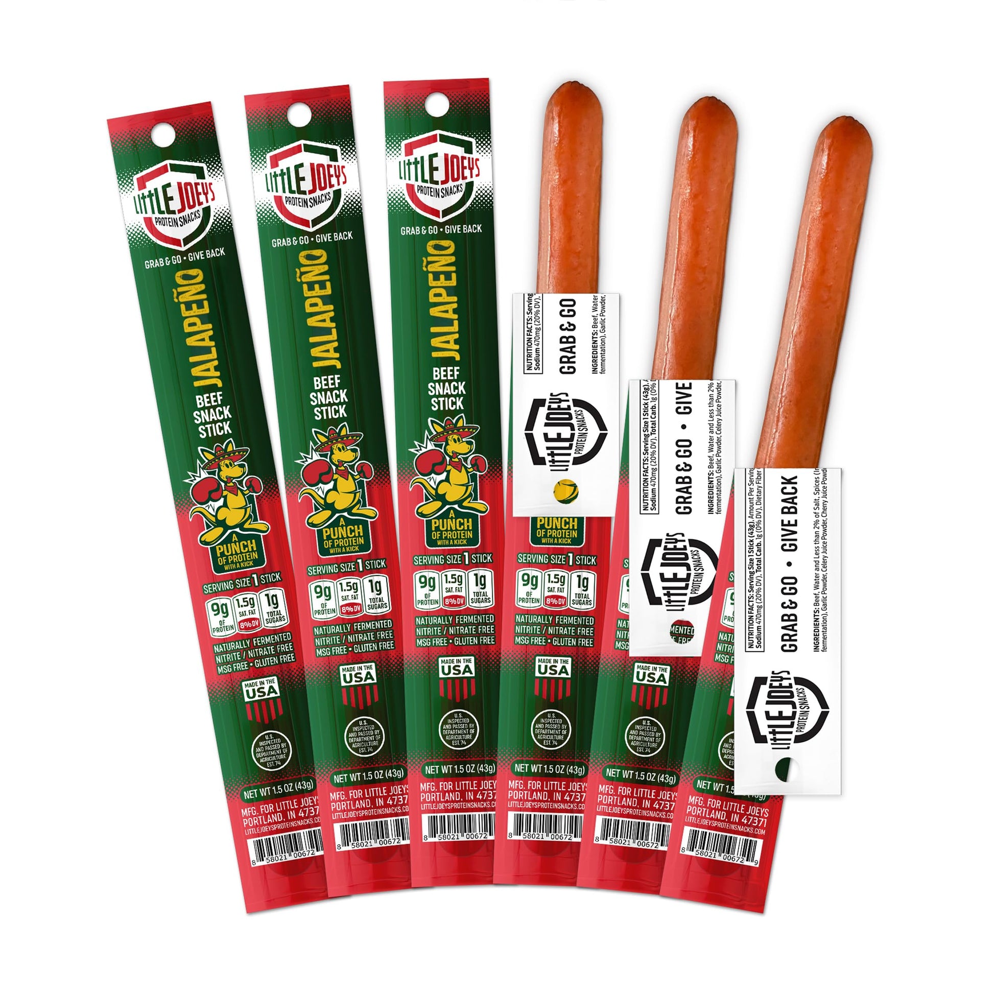 Little Joeys Jalapeno Beef Snack Sticks - 6 Count Box - High Protein Meat Snacks For 18+ Uses & Kids - Keto Friendly  Low Carb  Gluten Free  No Nitrates Or Msg - Shelf Stable Beef Jerky Sticks - Made In Usa