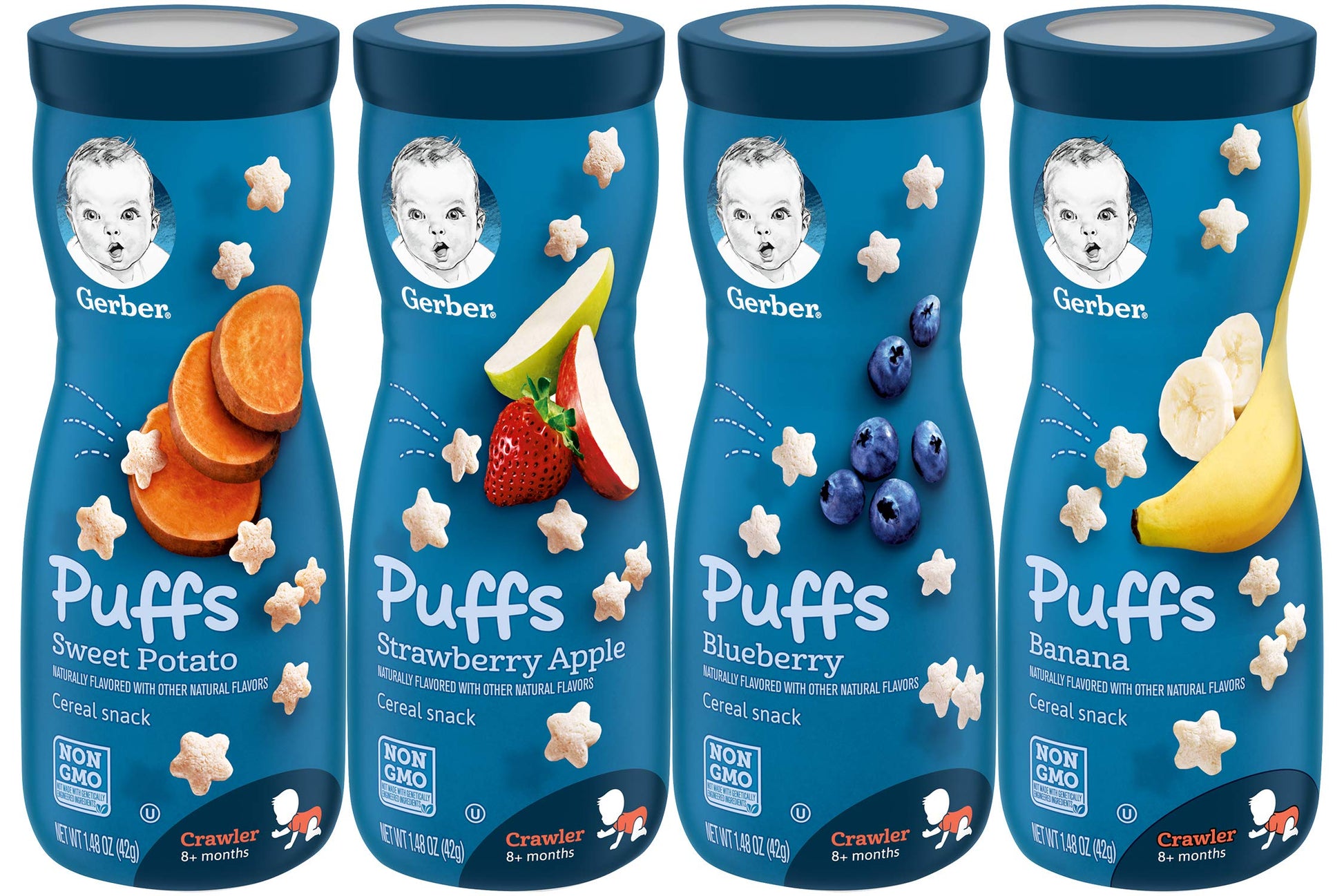 Gerber Graduates Apple Strawberry, Banana, Sweet Potato, Blueberry Puffs /Pack Of 4 1.48Oz