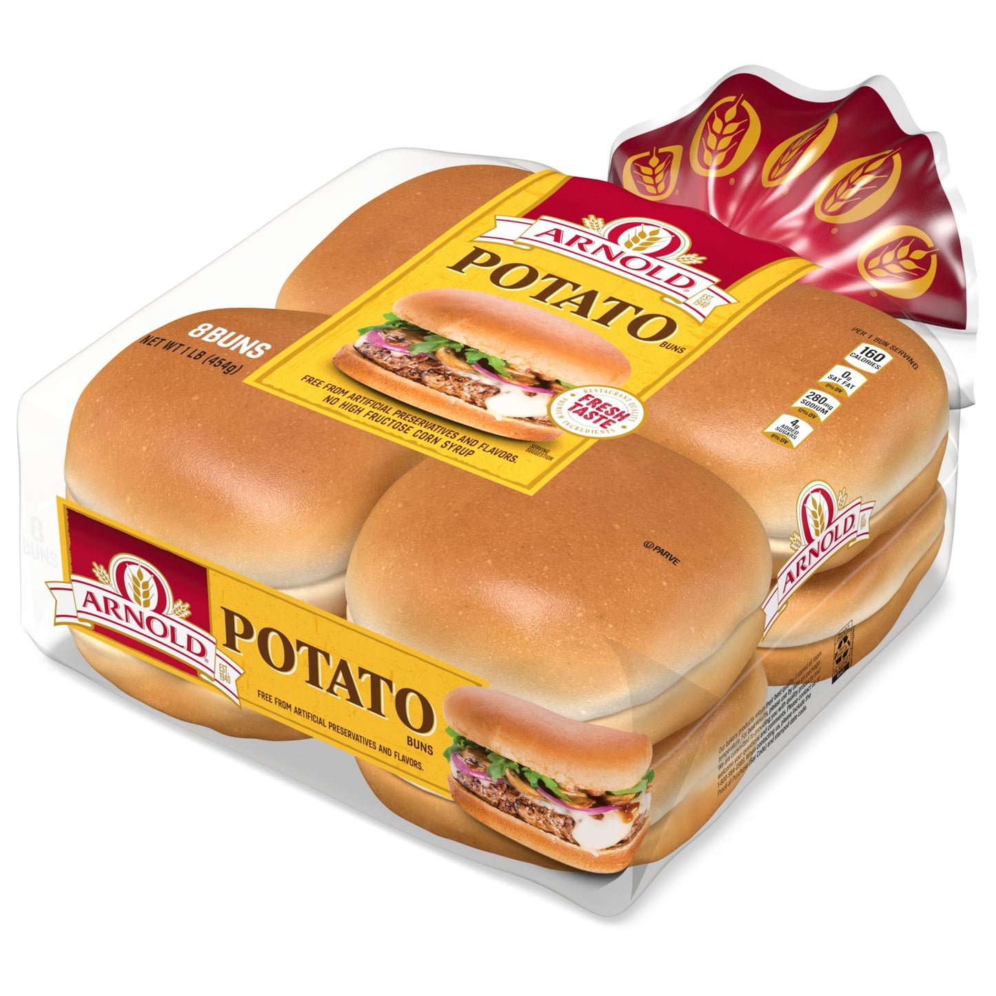 Arnold Potato Buns, 8 count, (2.0 oz each), Hamburger Buns, 16 oz Bag